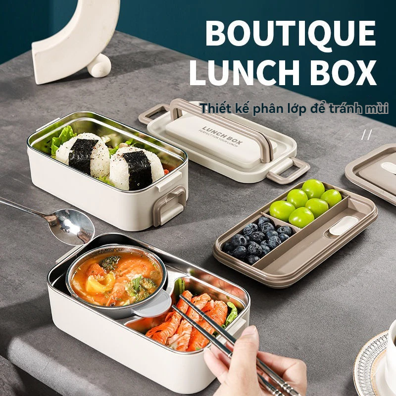 Hộp cơm hình chữ nhật 2 tầng + 2 Bộ dụng cụ&n