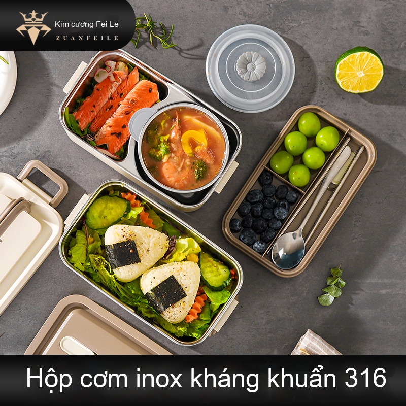 Hộp cơm hình chữ nhật 2 tầng + 2 Bộ dụng cụ&n