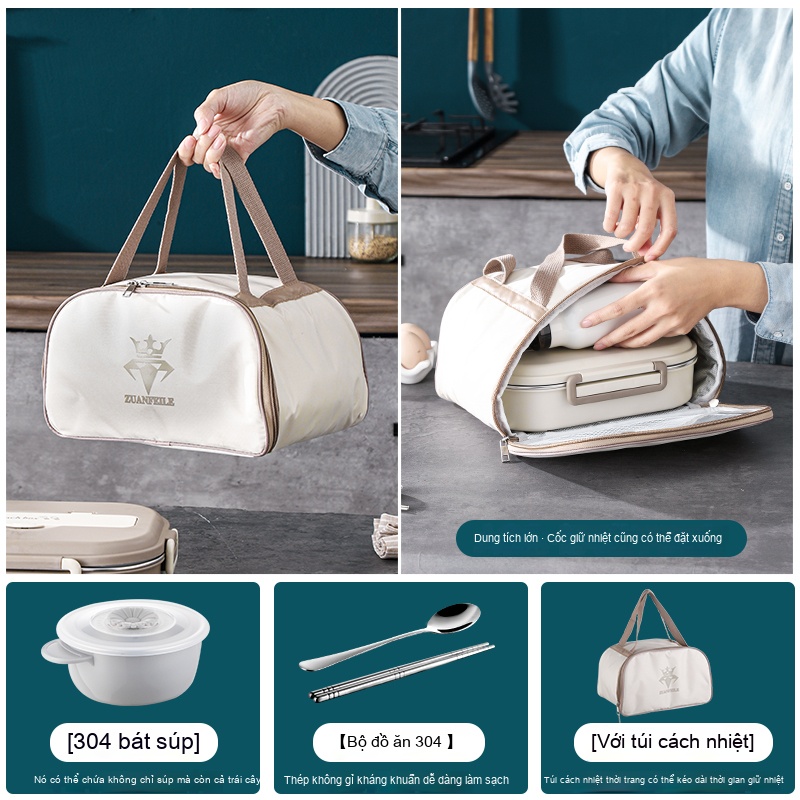 Hộp cơm đa năng 5 ngăn (2L) +Bát súp+Bộ dụng cụ&nb