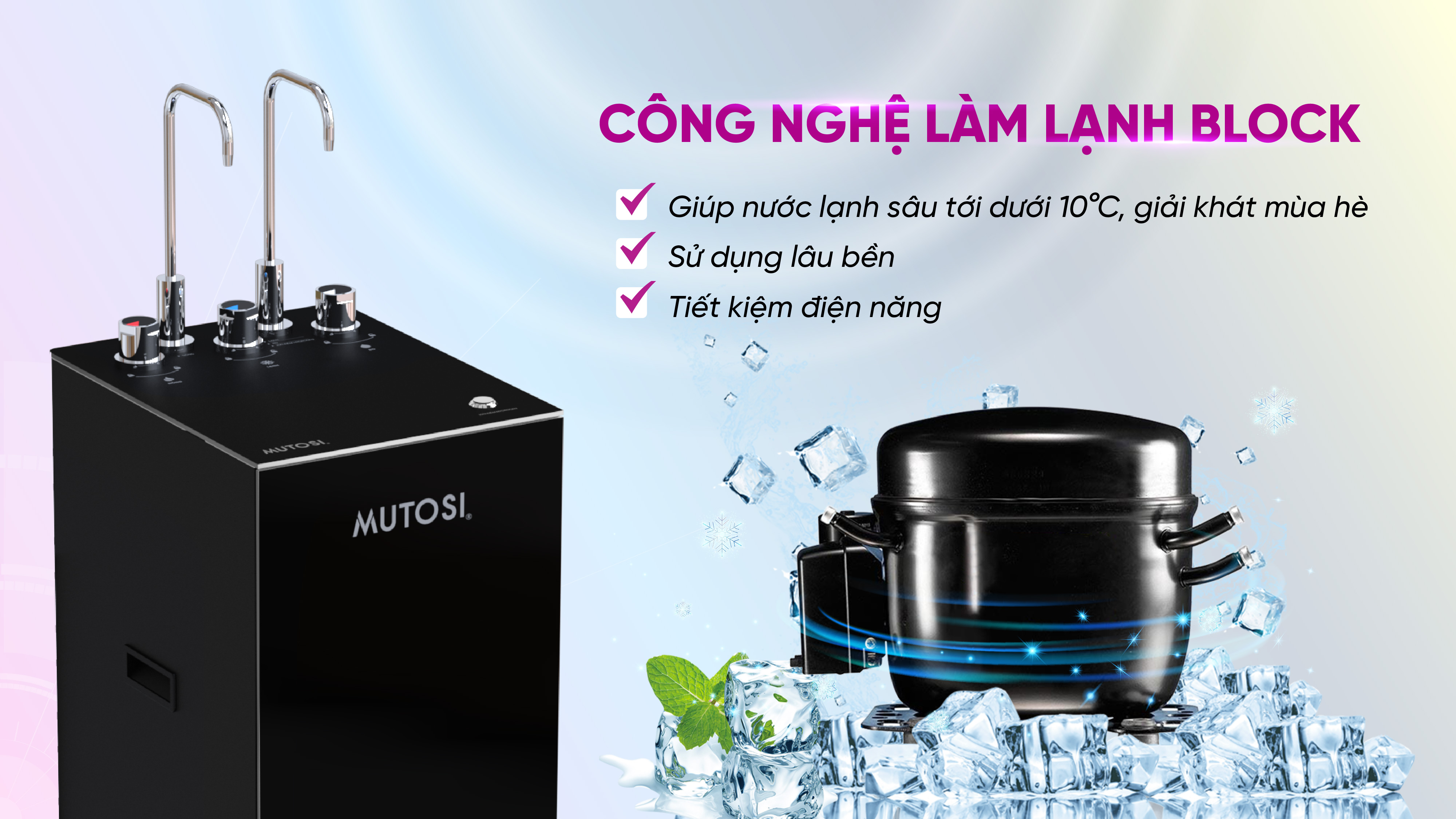 Máy lọc nước Nóng, Lạnh, Nguội, ion kiềm hydrogen Mutosi MP-S129H