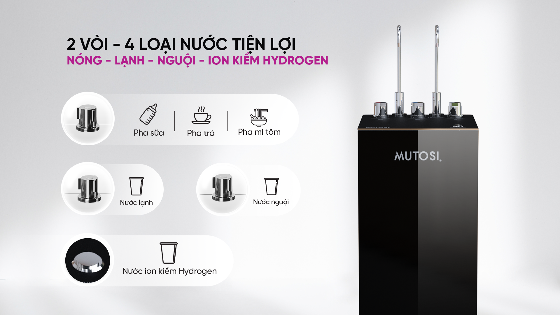 Máy lọc nước Nóng, Lạnh, Nguội, ion kiềm hydrogen Mutosi MP-S129H