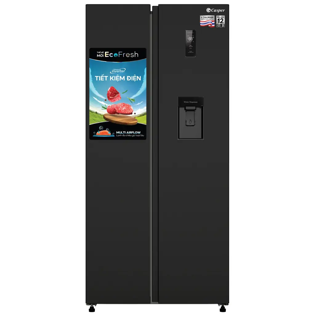 Tủ lạnh side by side CASPER Inverter 458lít RS-460PBW màu đen